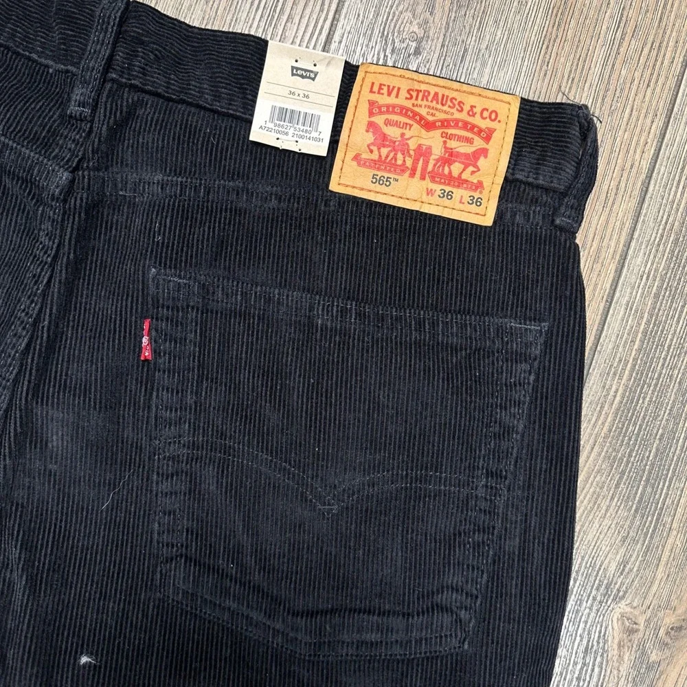 Levis 565 Loose Straight Corduroy Pants Mens 36x36 Black A7221-0056 NEW - Picture 9 of 12